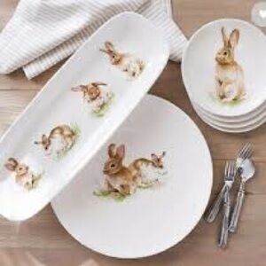 New Pottery Barn Pasture Bunny Stoneware Cookie Platter
